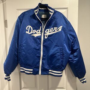 Vintage Officially Licensed Blue LA DODGERS Faux Fur Lined Satin MLB JACKET  XL